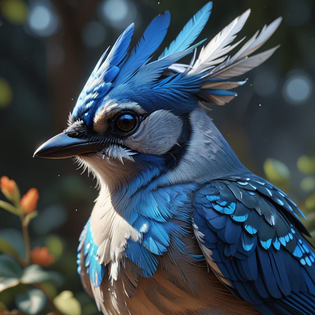Majestic Blue Jay Portrait in Detailed Concept Art Style