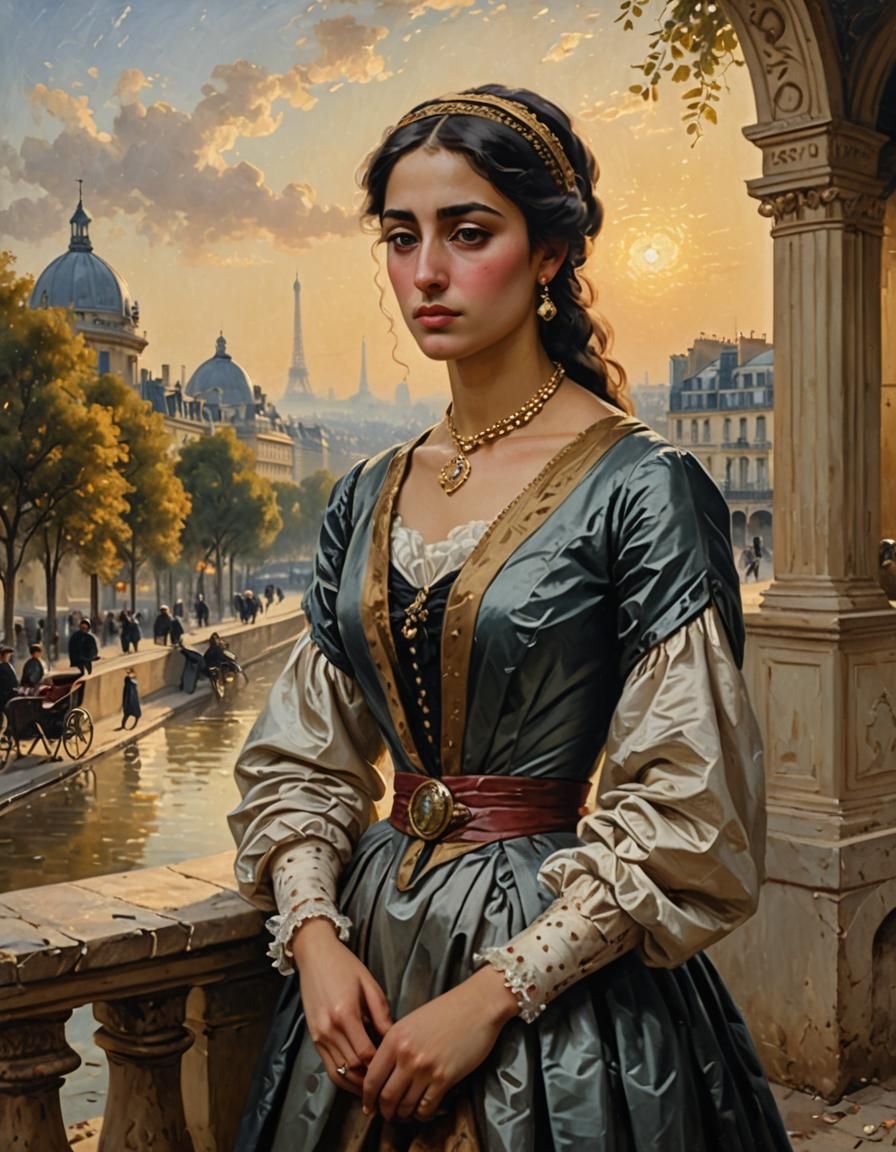 Dejected Aristocratic Woman in 19th Century Paris