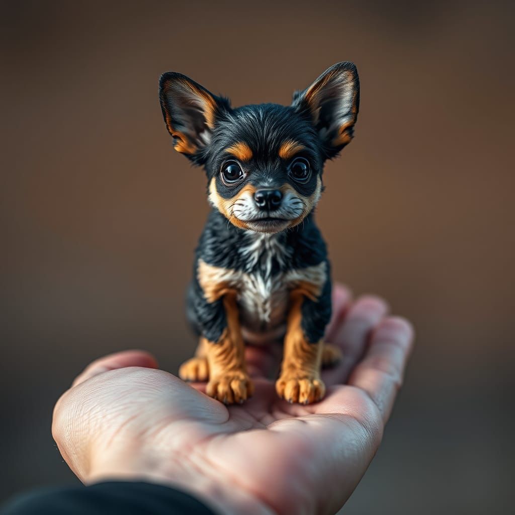 Miniature Dog on Hand: Hyper-Realistic Matte Painting