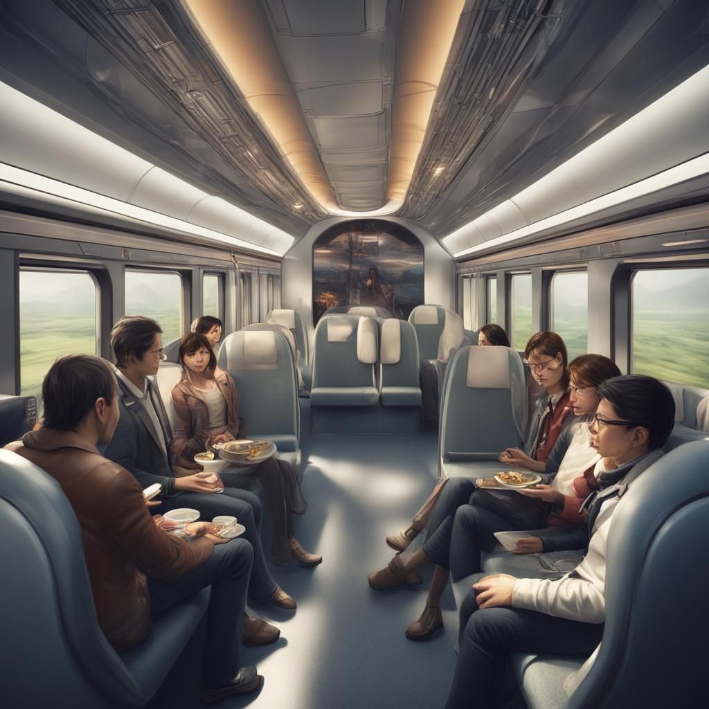 Futuristic Bullet Train Interior with Passengers