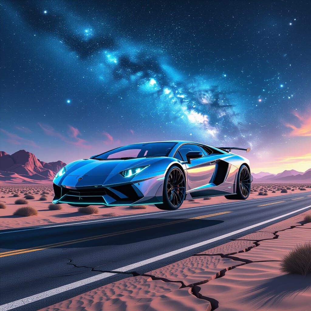 Lamborghini Aventador with Bioluminescent Accents in Digital...