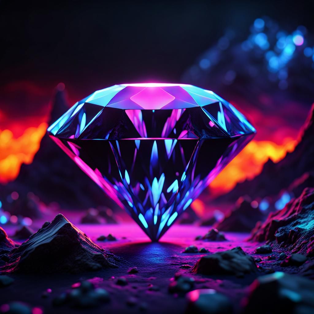 Fluorescent Diamond Jewel in Volcanic Landscape
