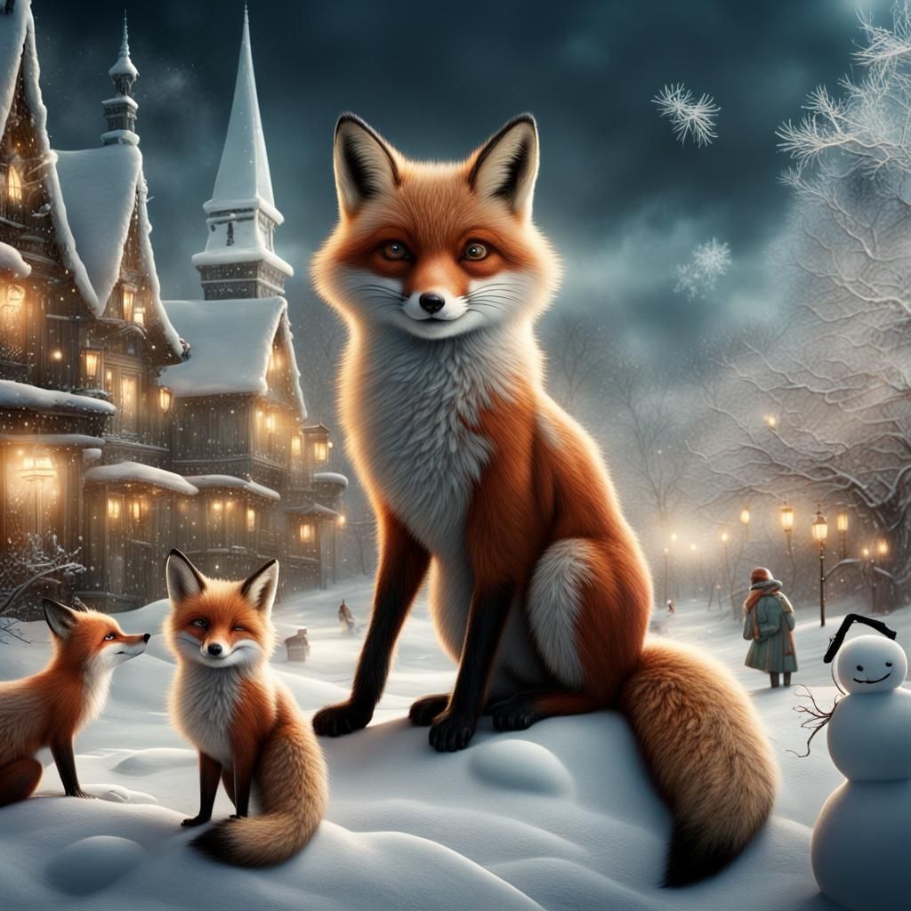 Winter Wonderland: Foxes and Snowmen in Digital Art
