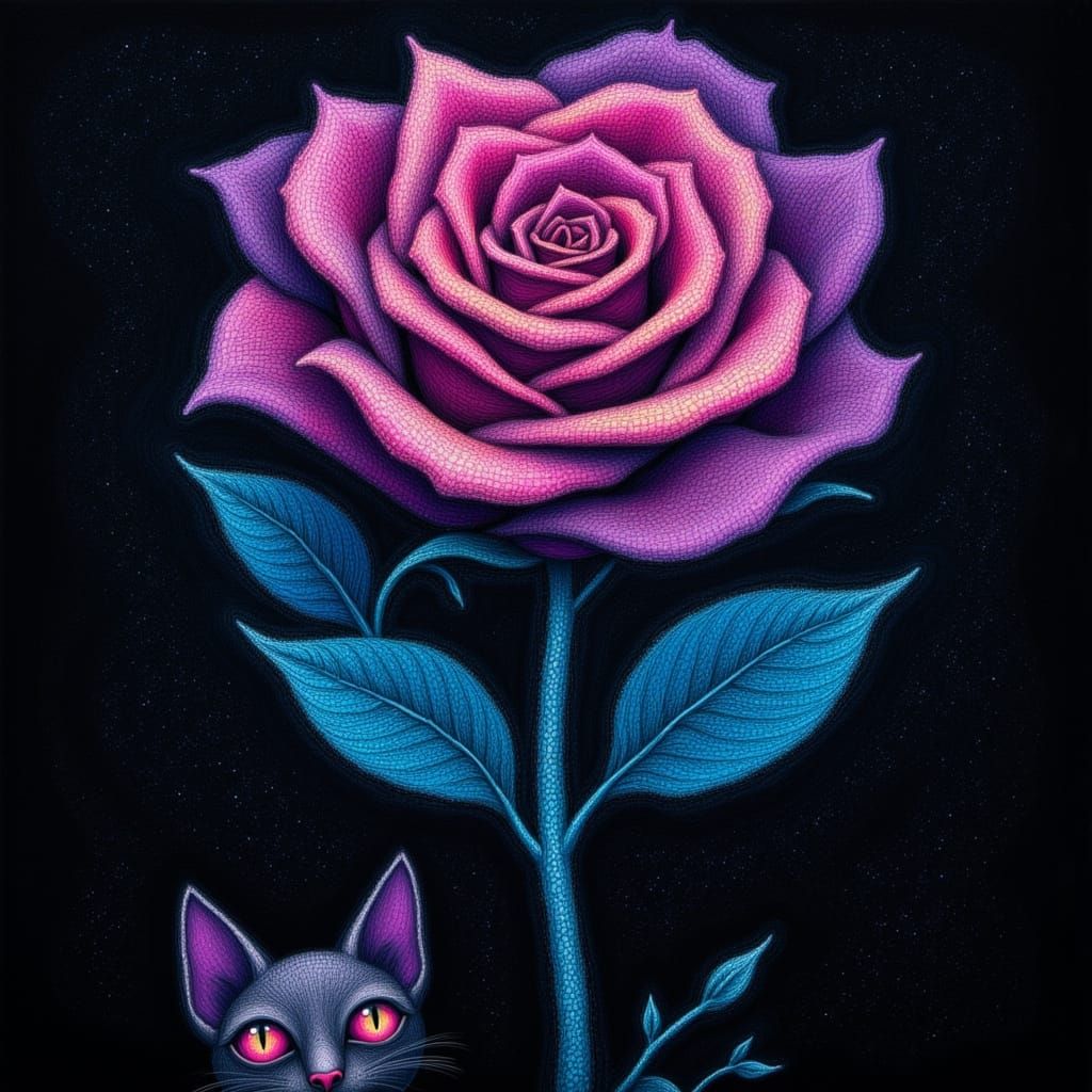 Midget cat under a rose