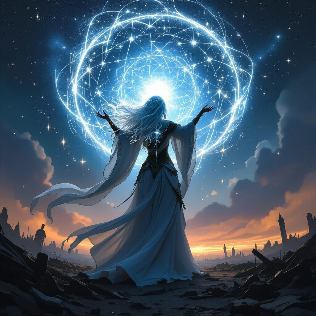 Celestial Sorceress Weaving Constellations: Sci-Fi Art