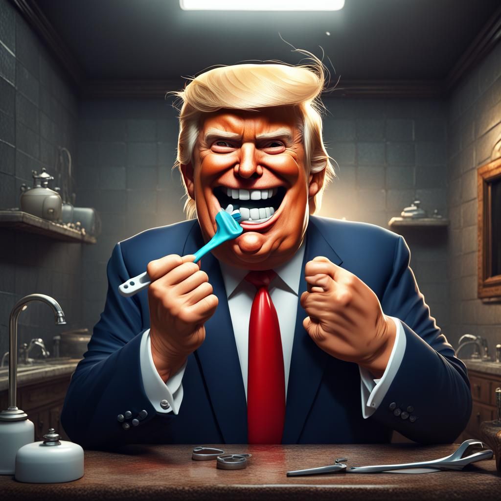 Donald Trump Brushing Teeth: Detailed Fantasy Art