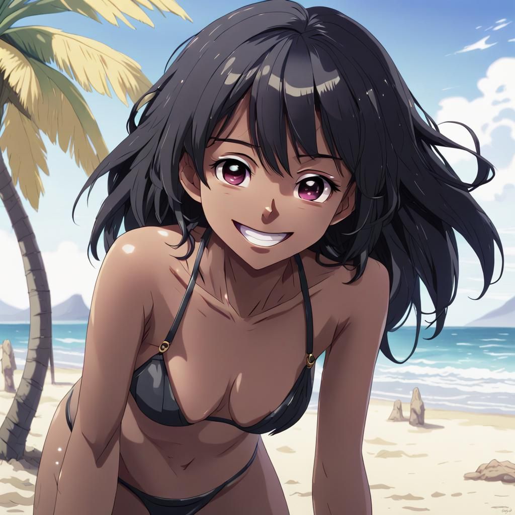 Anime Girl on Beach in Manga Key Visual Style