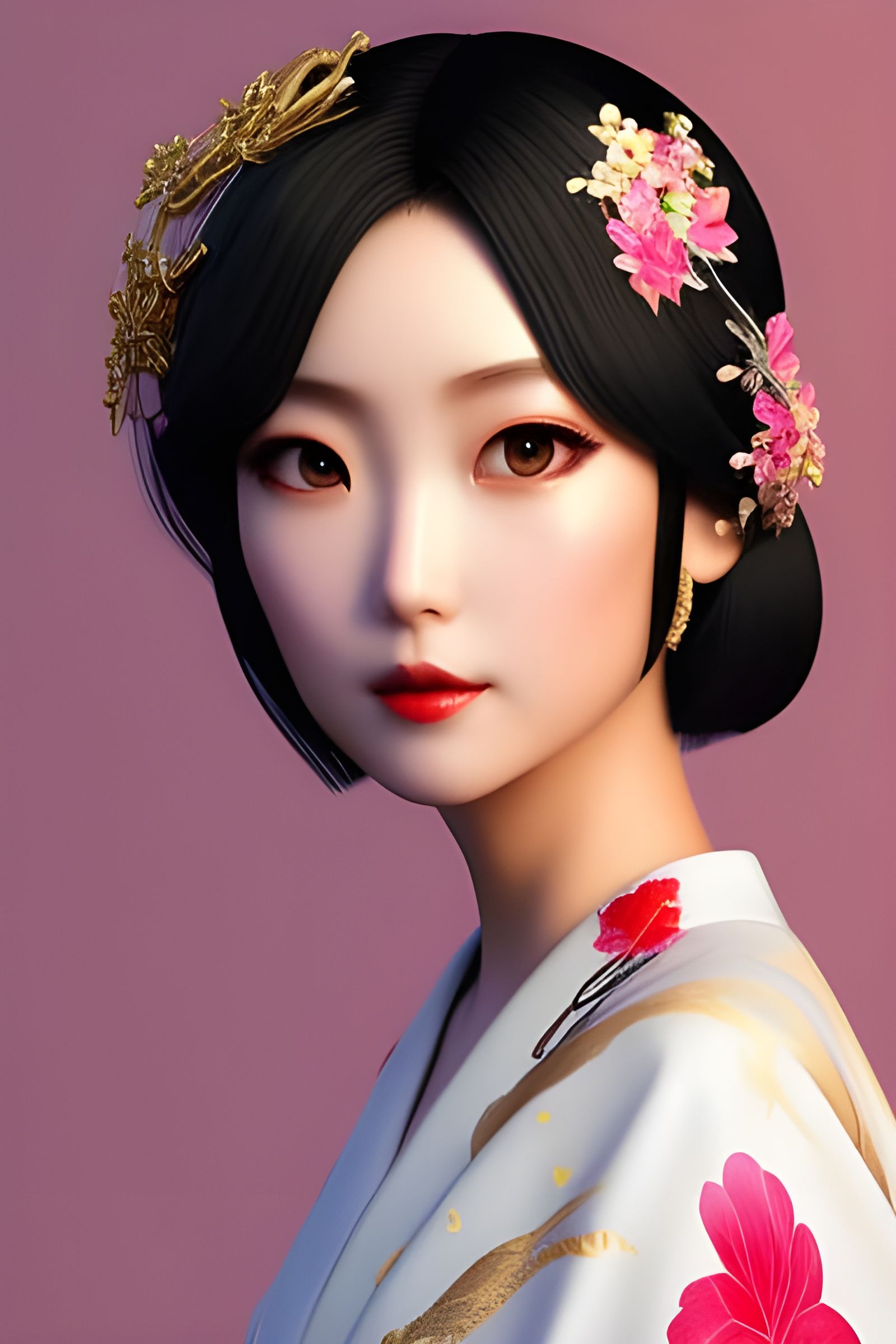 Elegant Japanese Water Goddess in Kimono