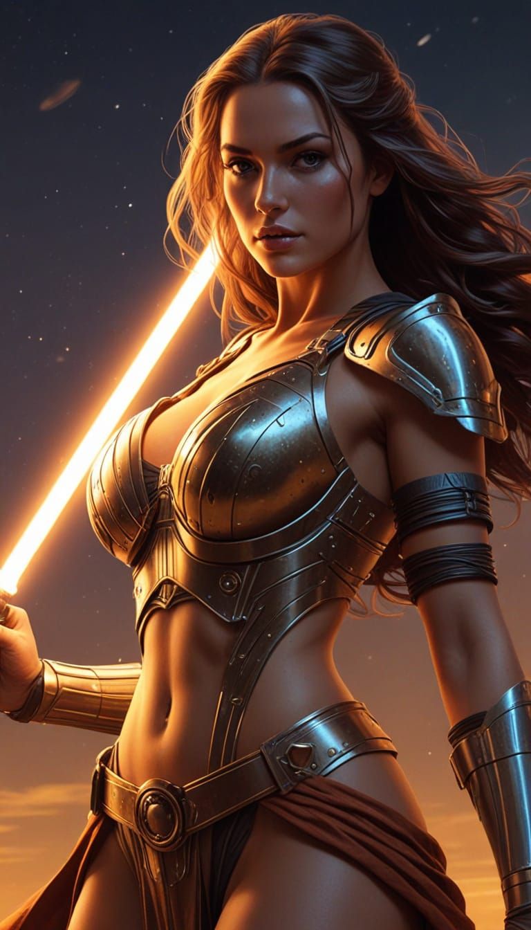 Jedi Warrior with Lightsaber in Comic Book Style