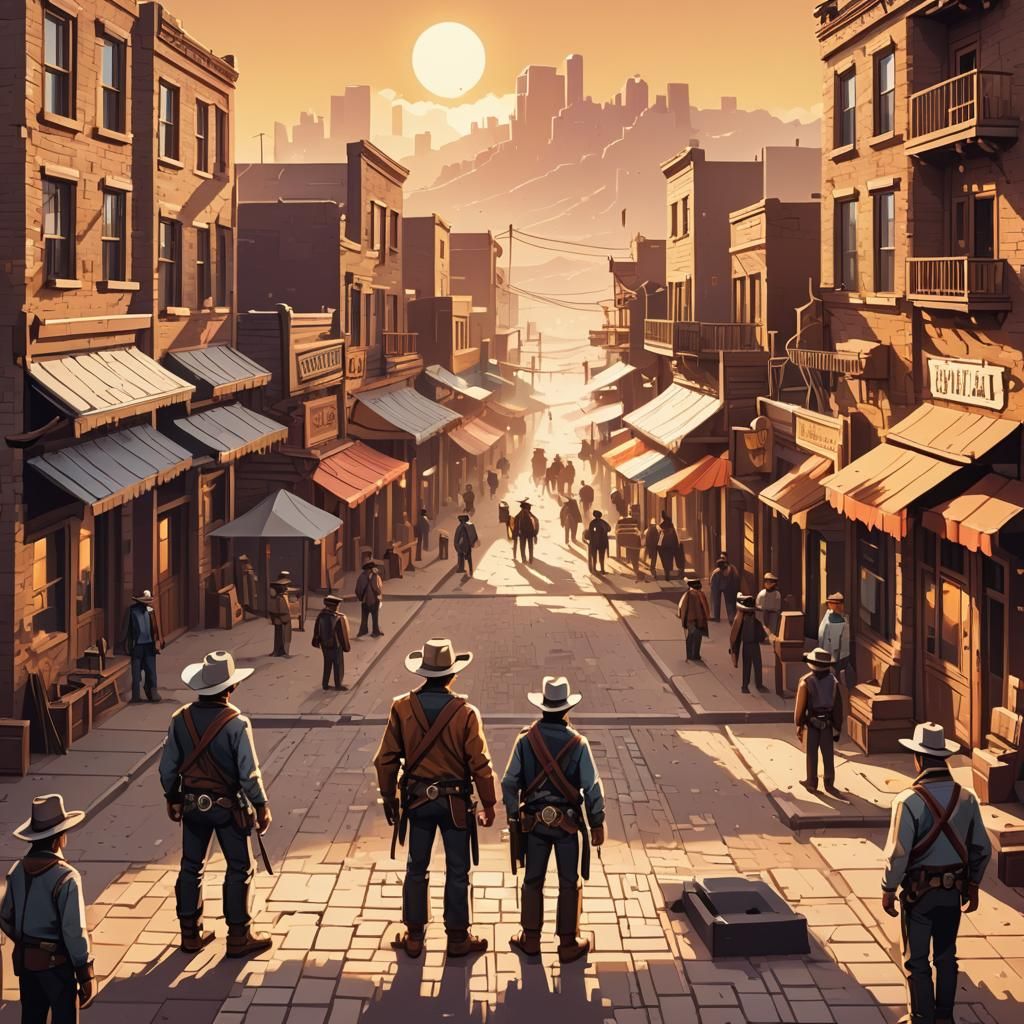 Pixel Art Cowboy Showdown in Retro-Futuristic Old West