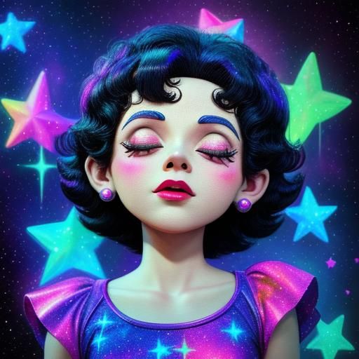 Betty Boop Sleeping: Holographic Cosmic Illustration
