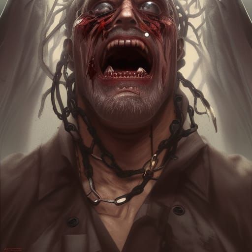 Furious Man in Grave: Hyperdetailed Digital Portrait