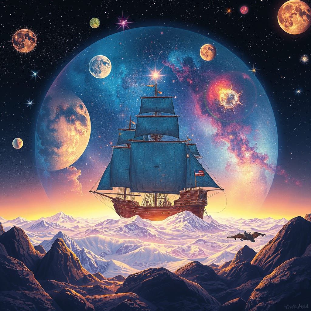 Cosmic Maiden Voyage: Holographic Astral Illustration