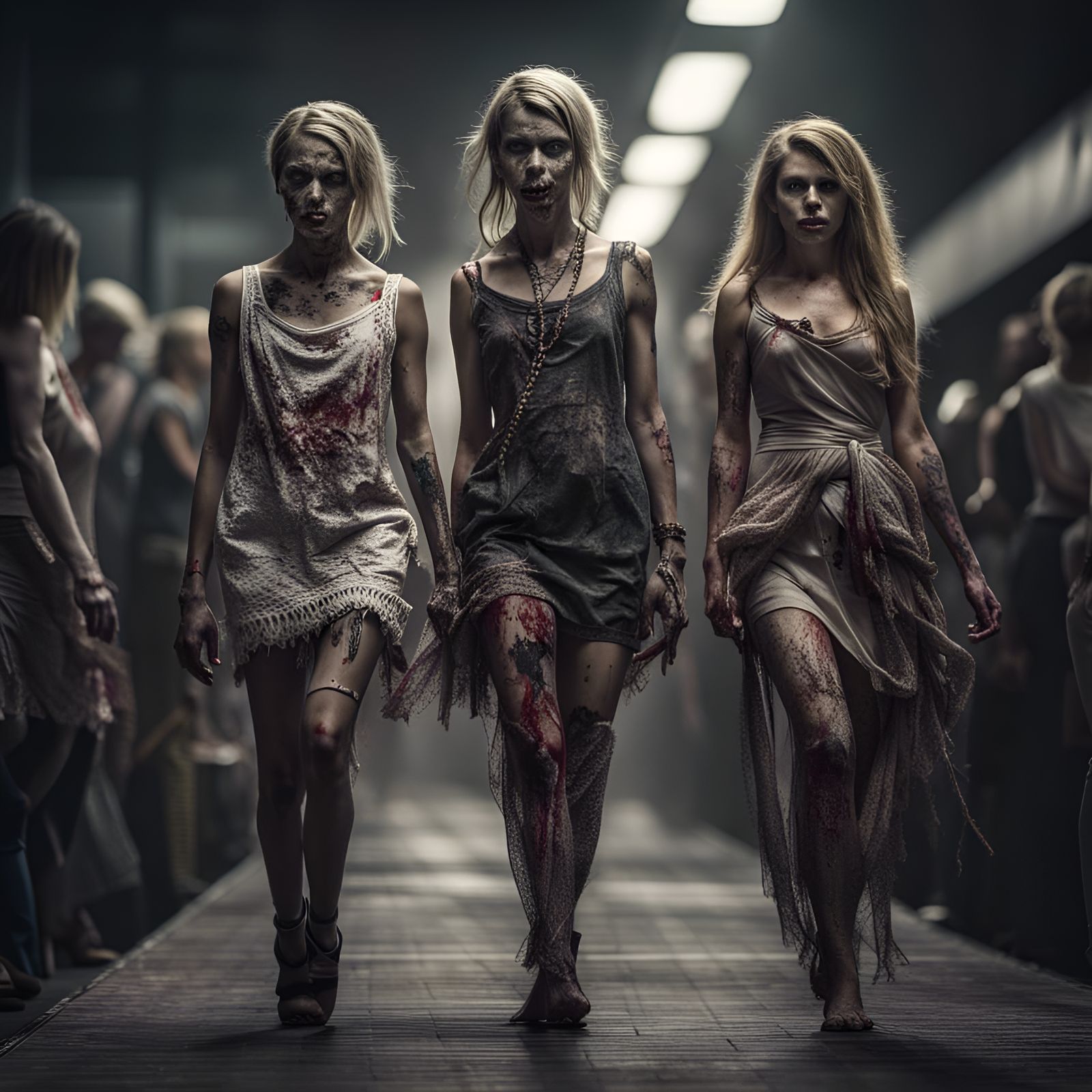 Hyperrealistic Zombies Strutting on Catwalk
