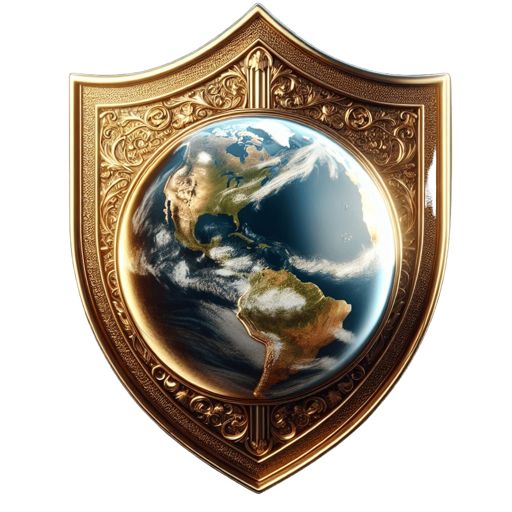Majestic Gold Shield with Earth Reflection