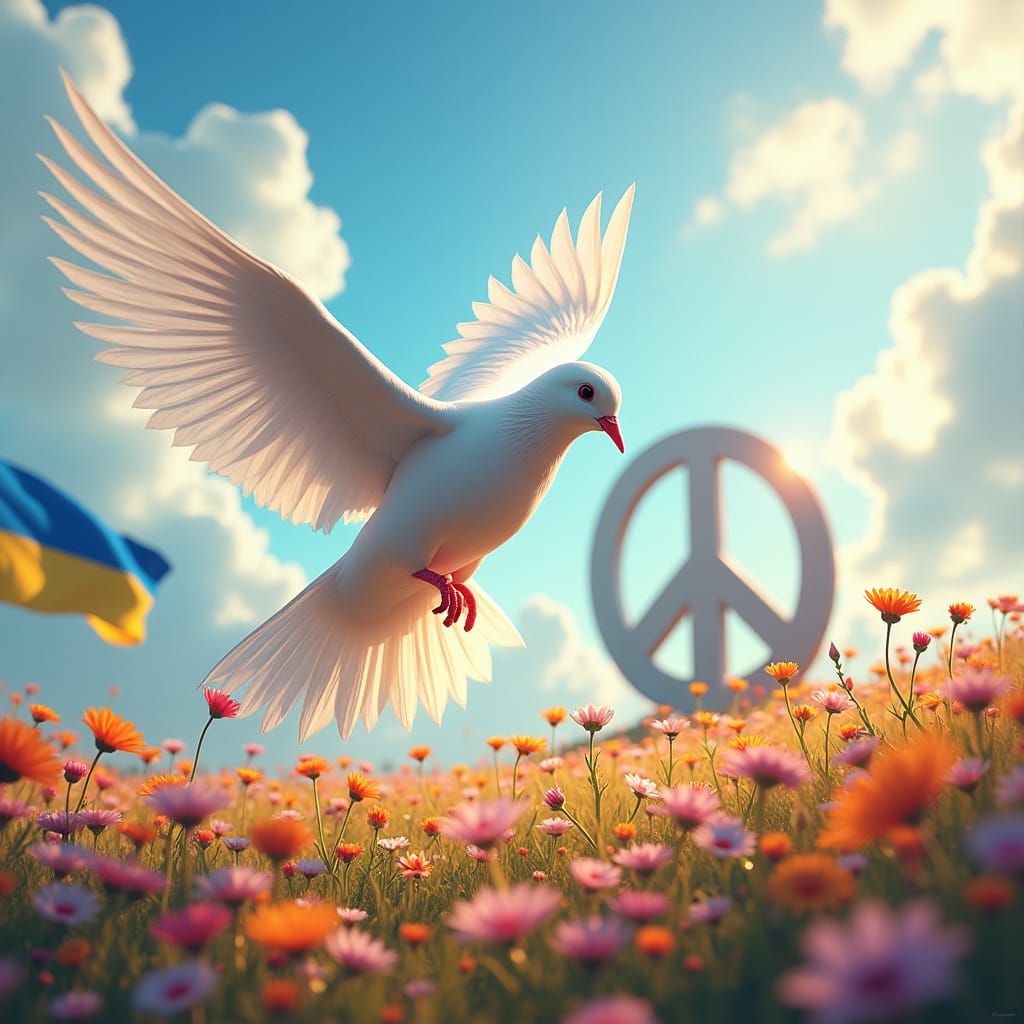 Dove of Peace with Flags and Flowers