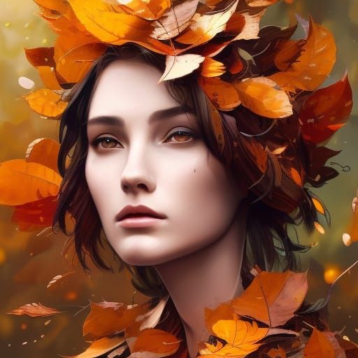 Raven Head in Autumn Leaves, Hyperdetailed Portrait