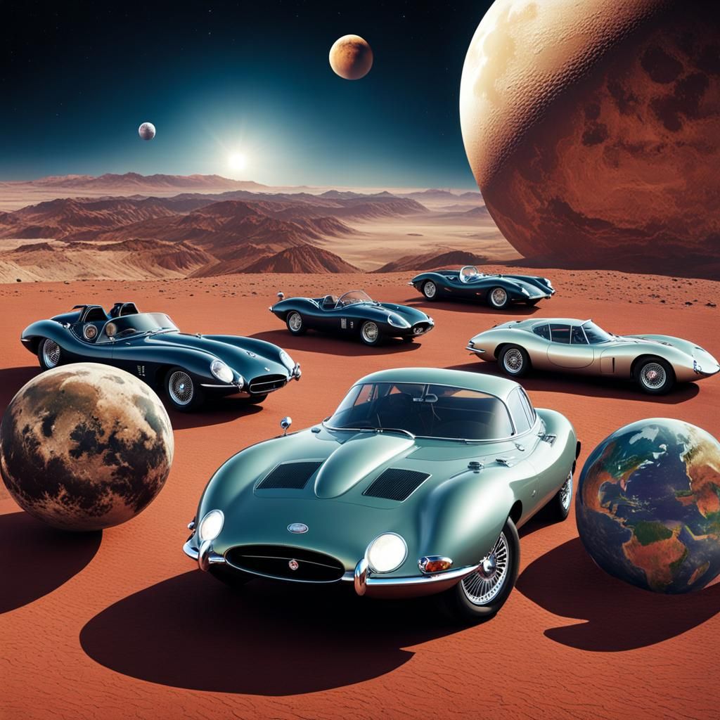 Classic Jaguars on Lunar Surface with Earth View