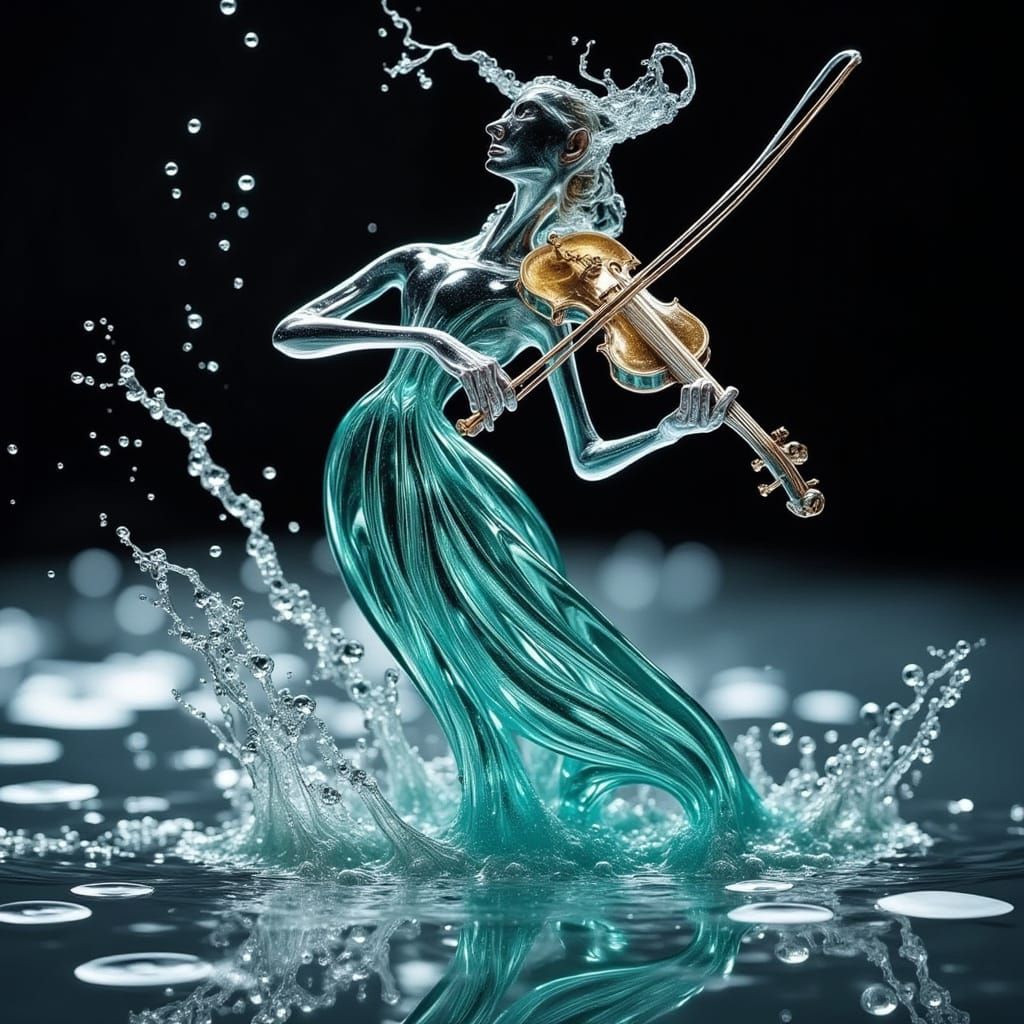 Surreal Water Violinist in Ethereal Glass Sculpture