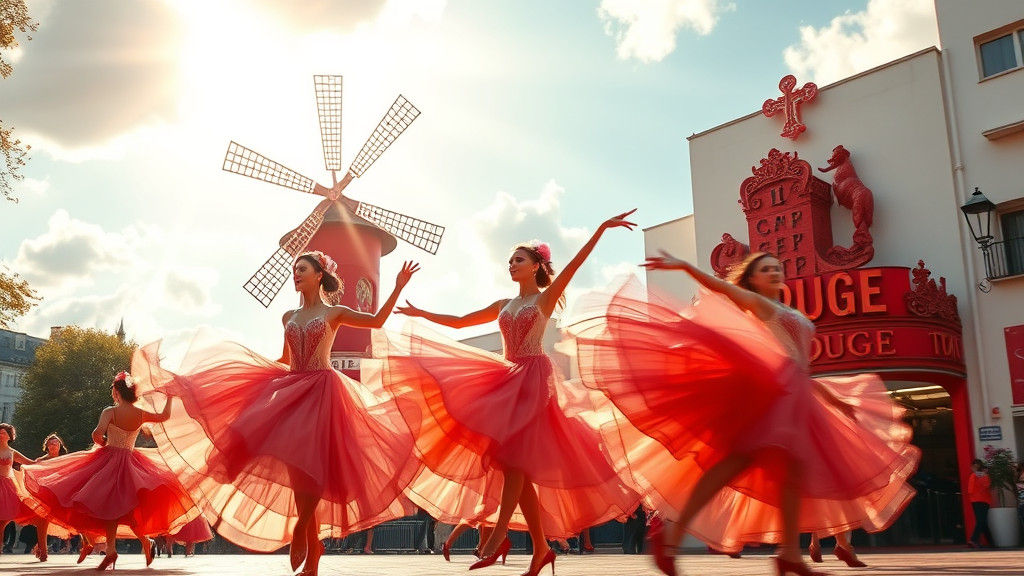 Paris Cancan Dancers in Impressionist Style