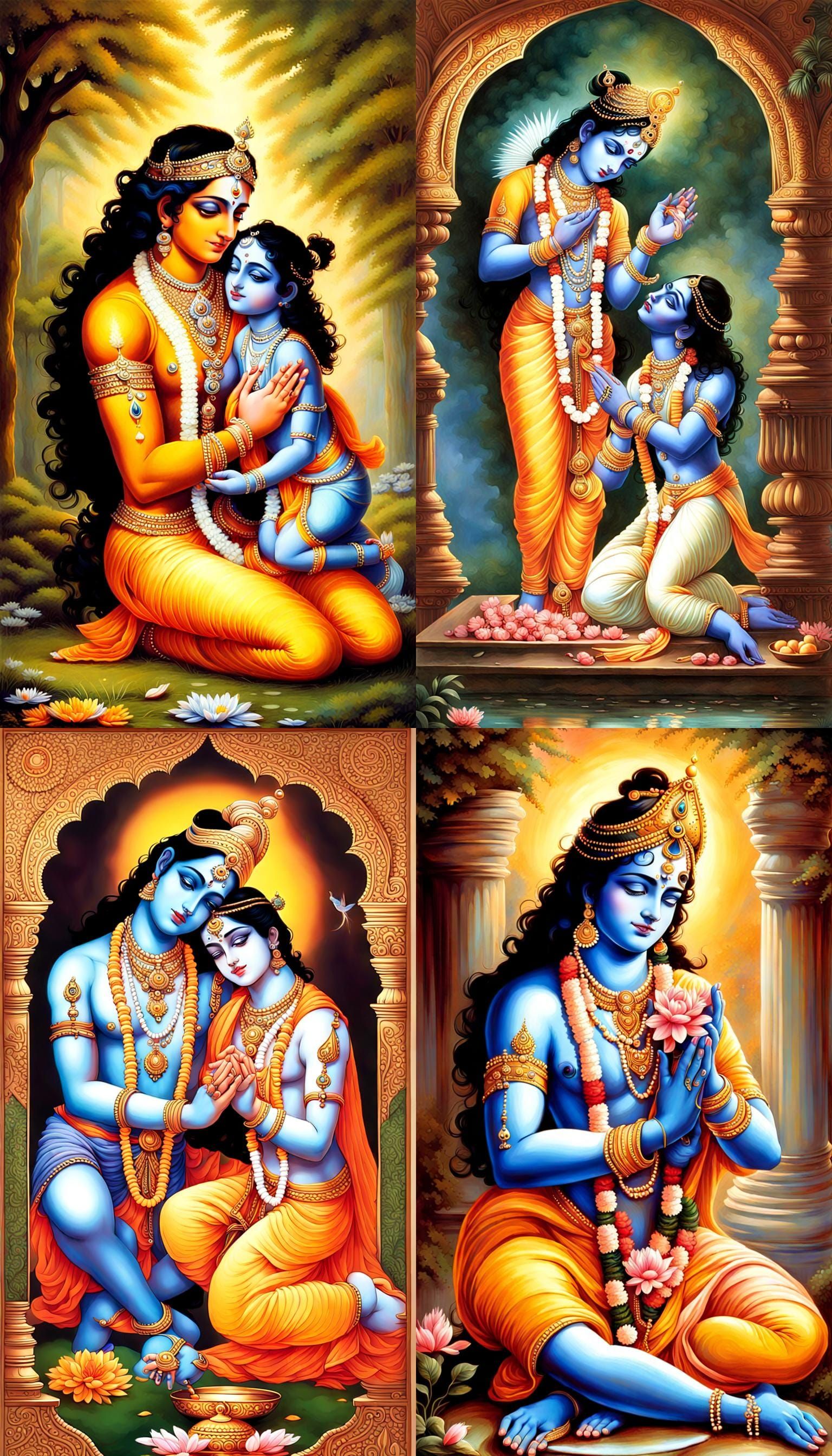 Devotee Before Lord Krishna in Divine Embrace