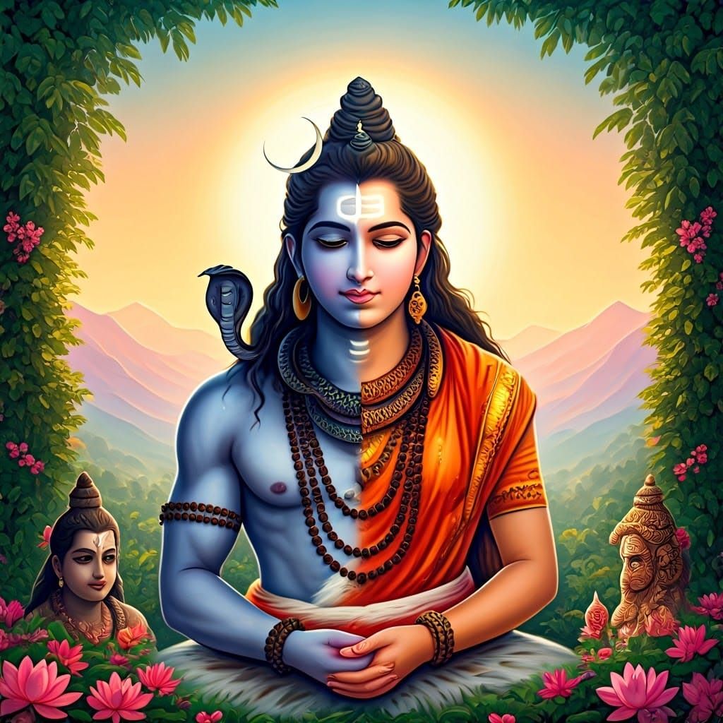 Merged Form of Lord Shiva and Parvati in Serene, Dreamlike L...