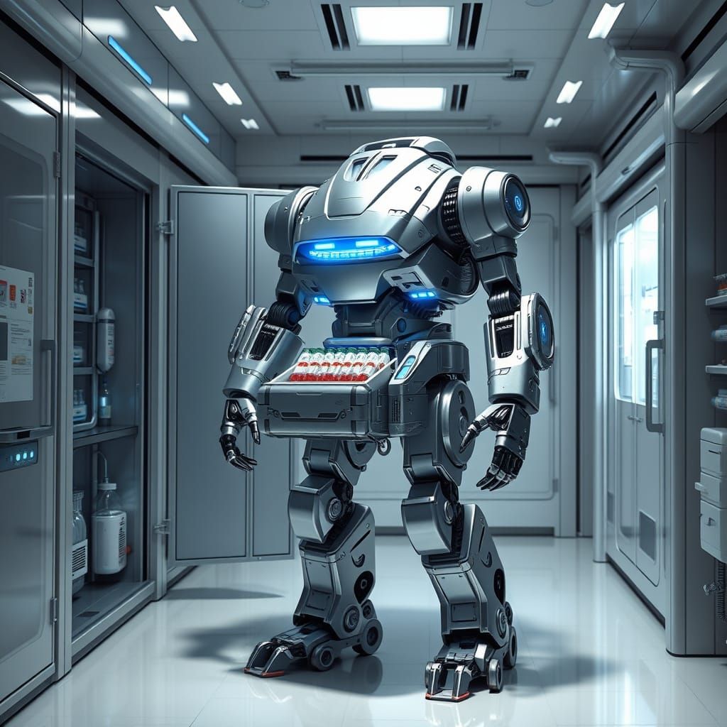 High-Tech Medical Robot in Sterile Lab Environment