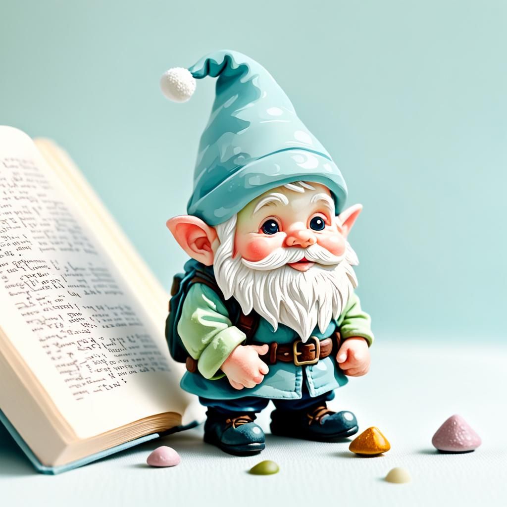 Cute Gnome in Garden Scene with Soft Colors