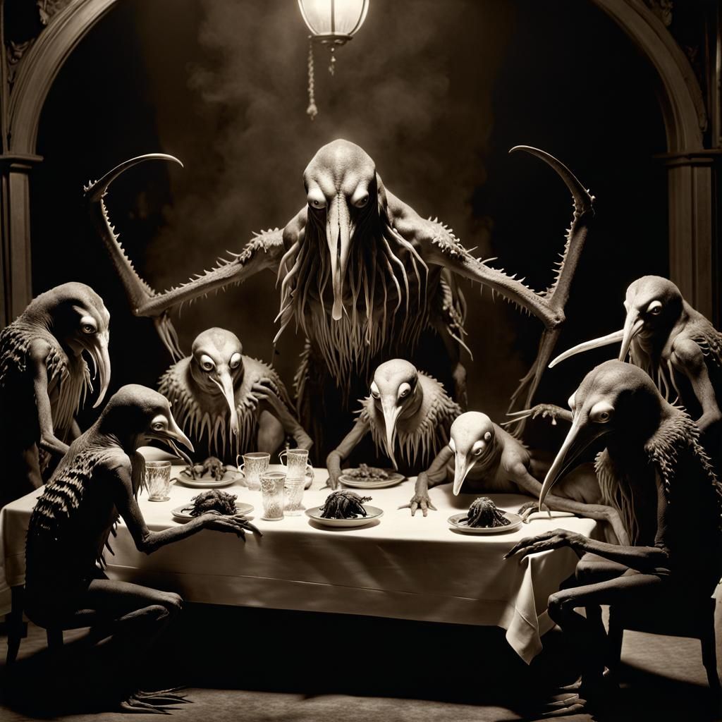 Lovecraftian Horror: Chaos Daemon and Penguin in Sepia