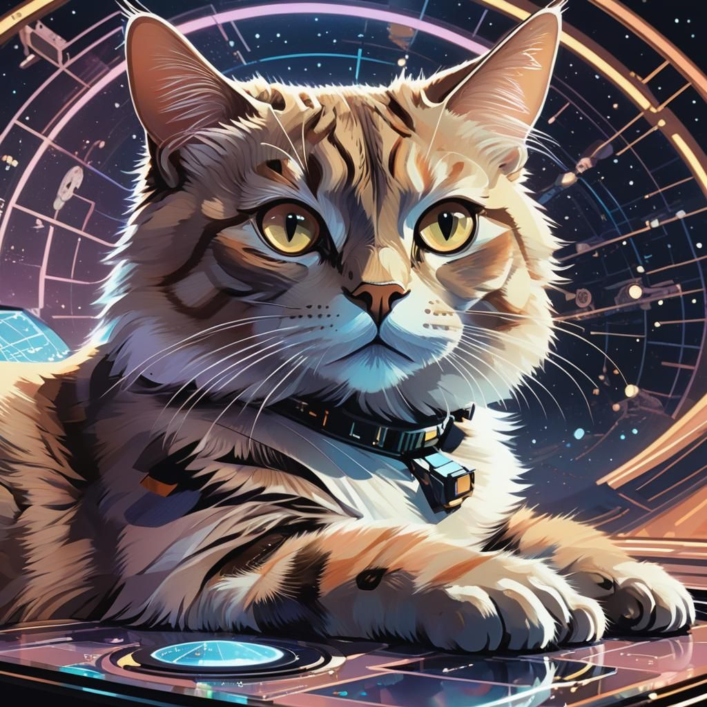 Grand Admiral's Cat Inspects Crew: Sci-Fi Digital Art