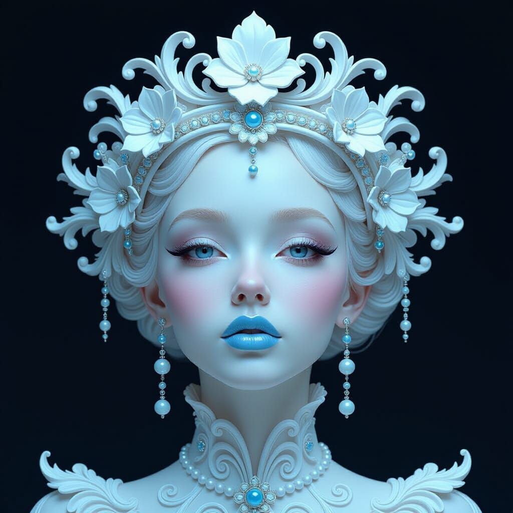 Ethereal Porcelain Woman with Floral Crown