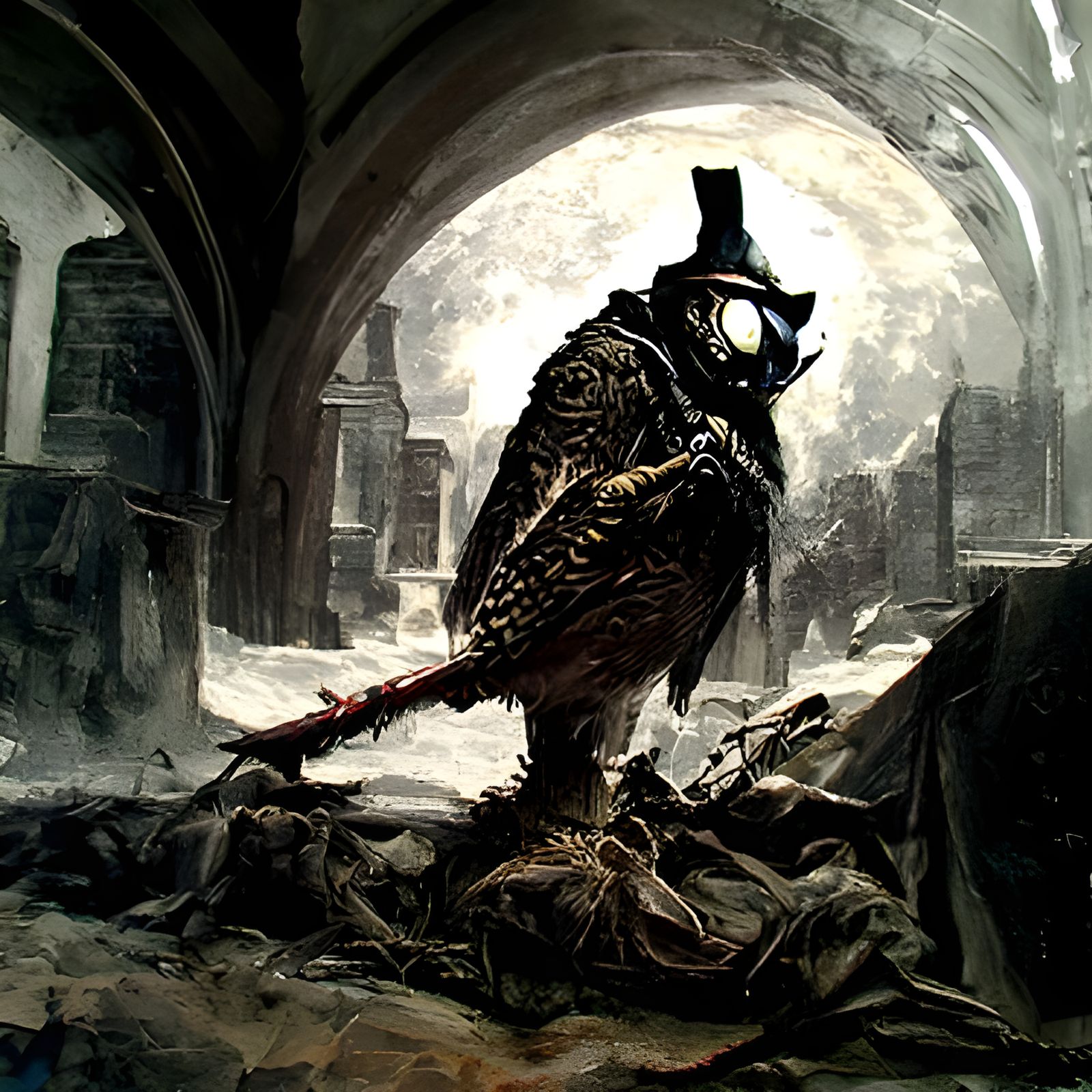 Sinister Great Horned Owl Plague Doctor