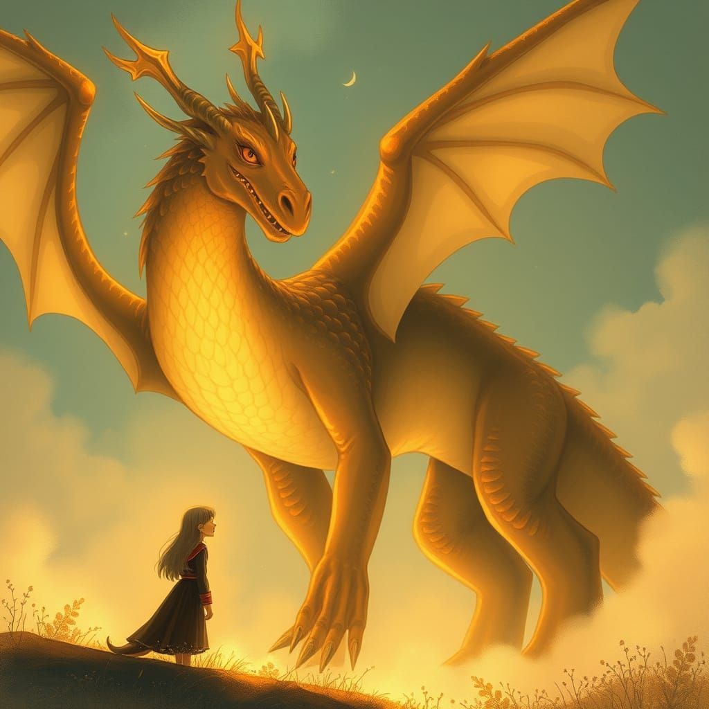 Majestic Dragon Comforts Rachel in Fantasy Art Style