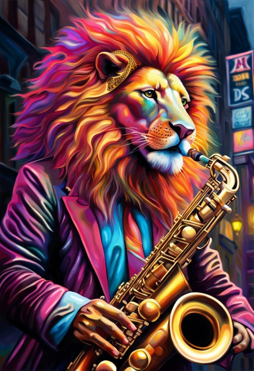 Lion Playing Alto Saxophone