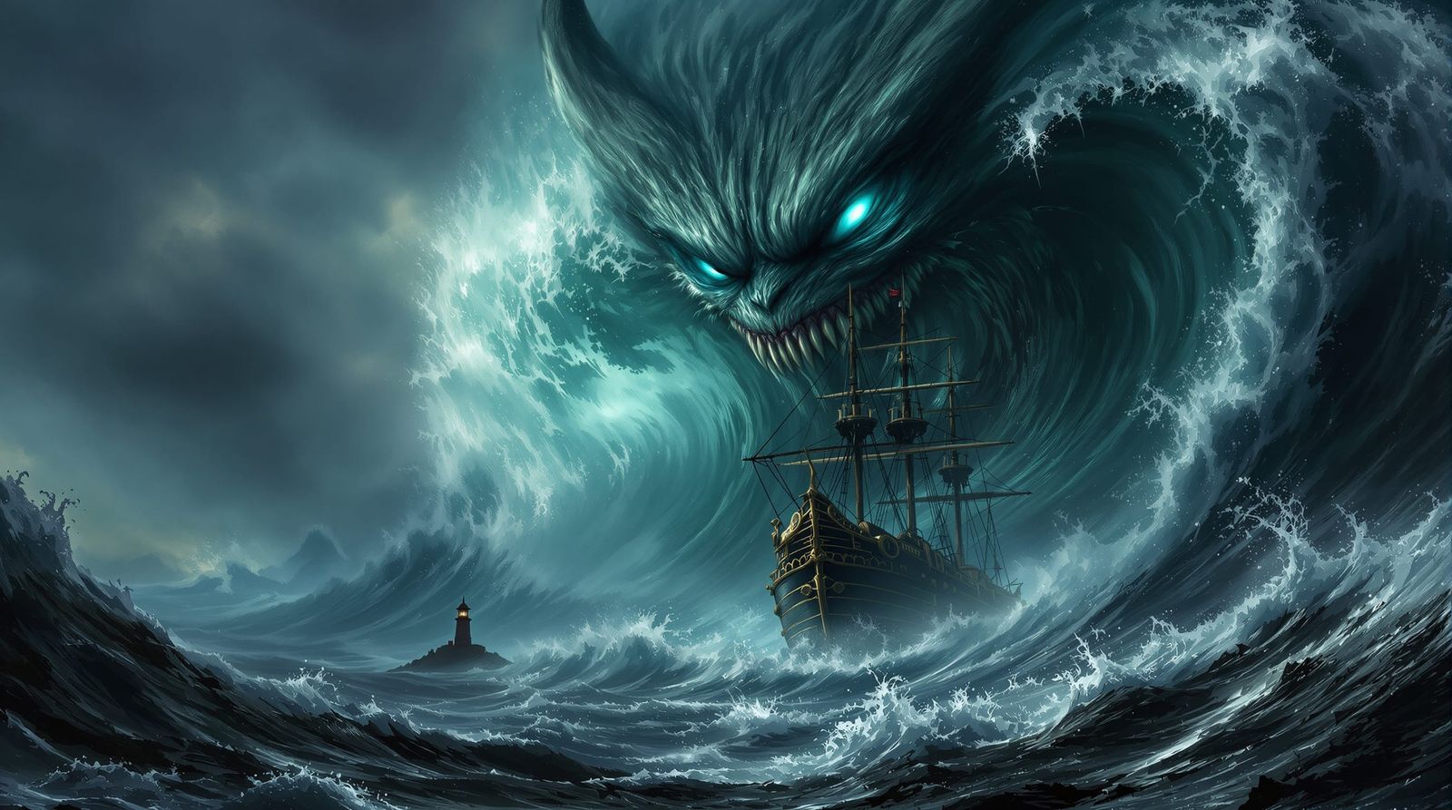 Colossal Demon Wave Attacks Steampunk Ship