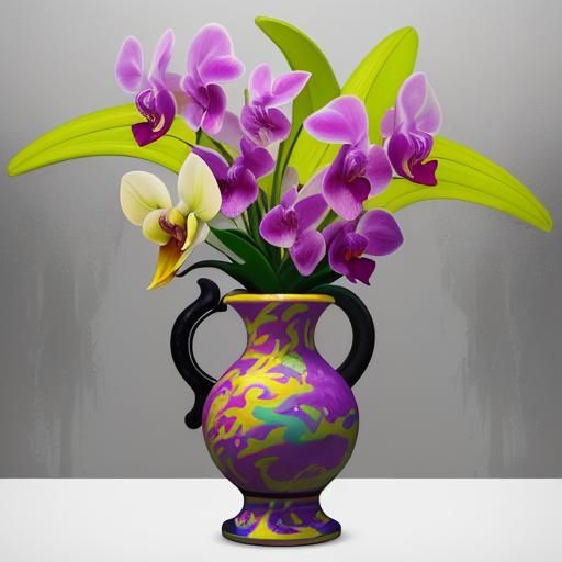 Little Yellow Dragon and Orchids in Graffiti Art