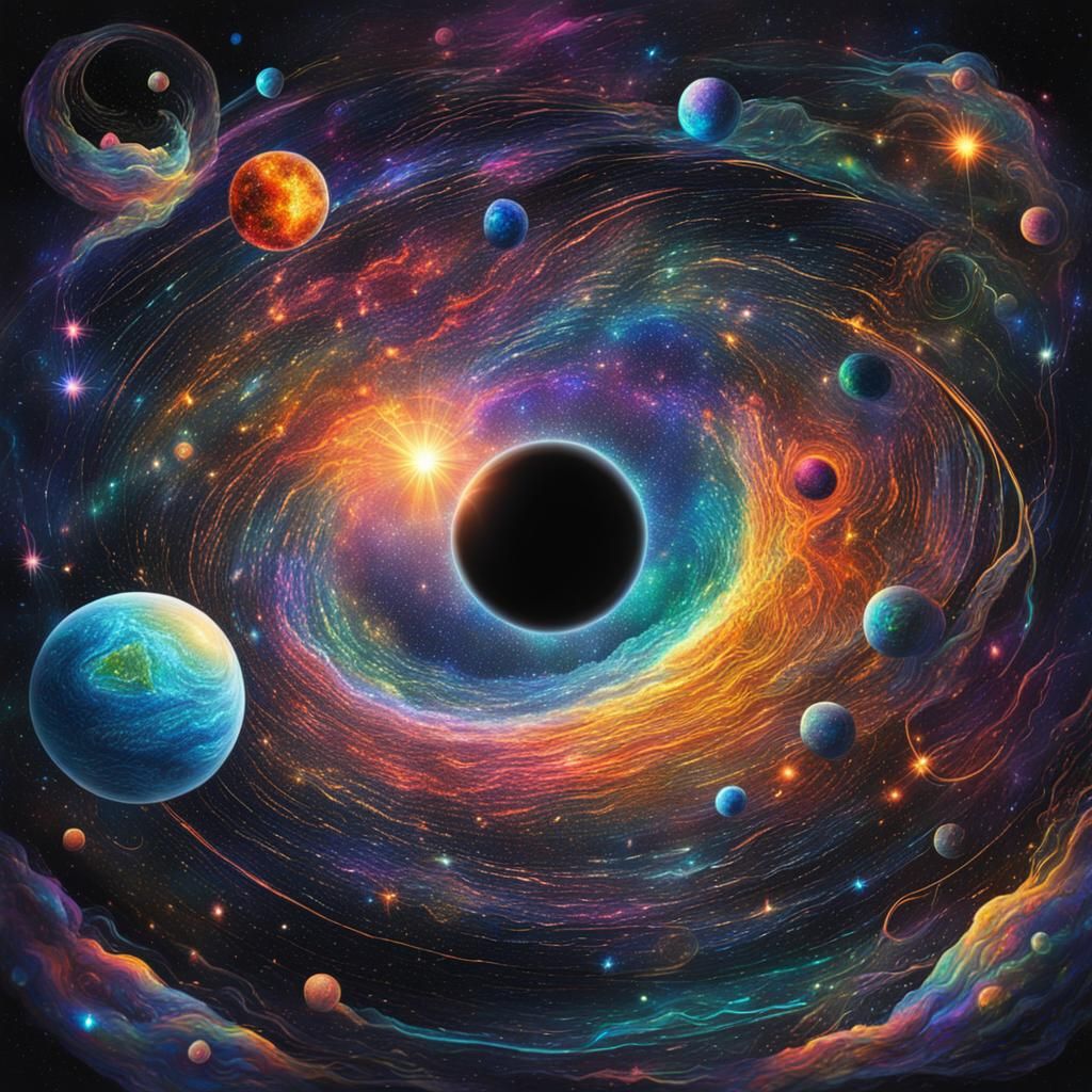 Holographic Black Hole Illustration in Mixed Media