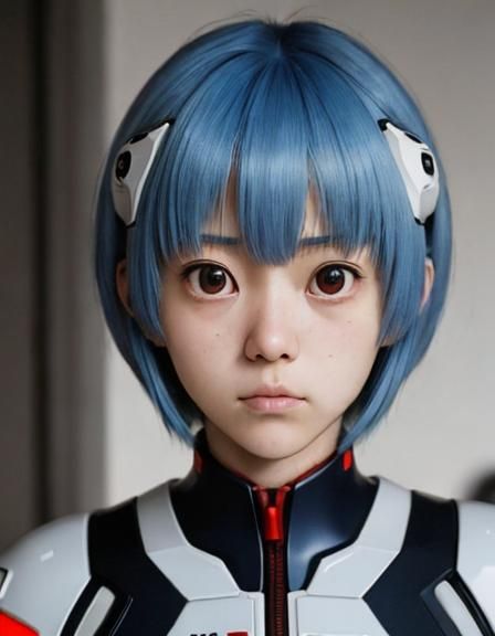 Anime Girl with Red Eyes and Blue Hair