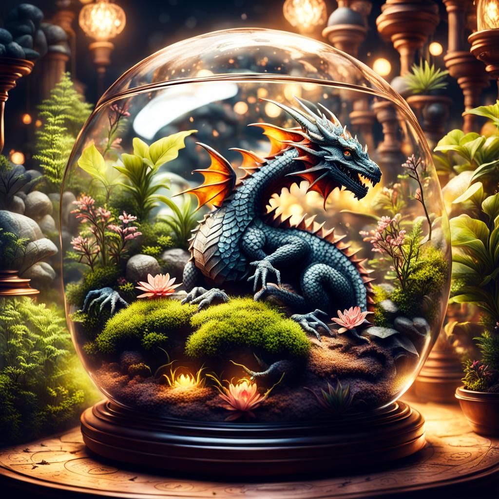 Midnight Dragon in Detailed Terrarium Painting