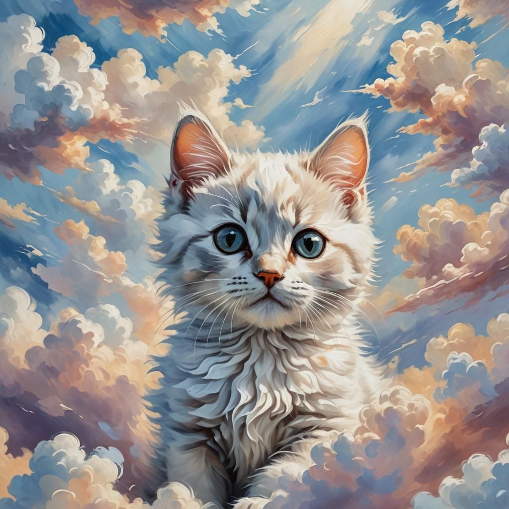 Cloud Kitten in Neo-Impressionist Oil Painting Style