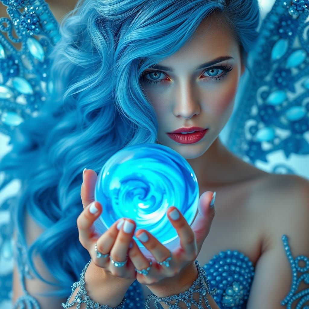 Ethereal Woman with Blue Crystal Wings