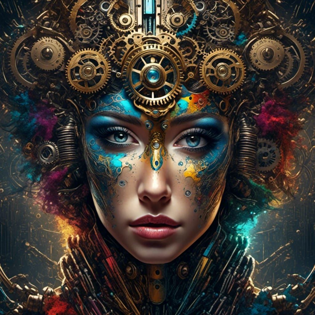 Mechanical Mastermind in Picasso-esque Graphite Style