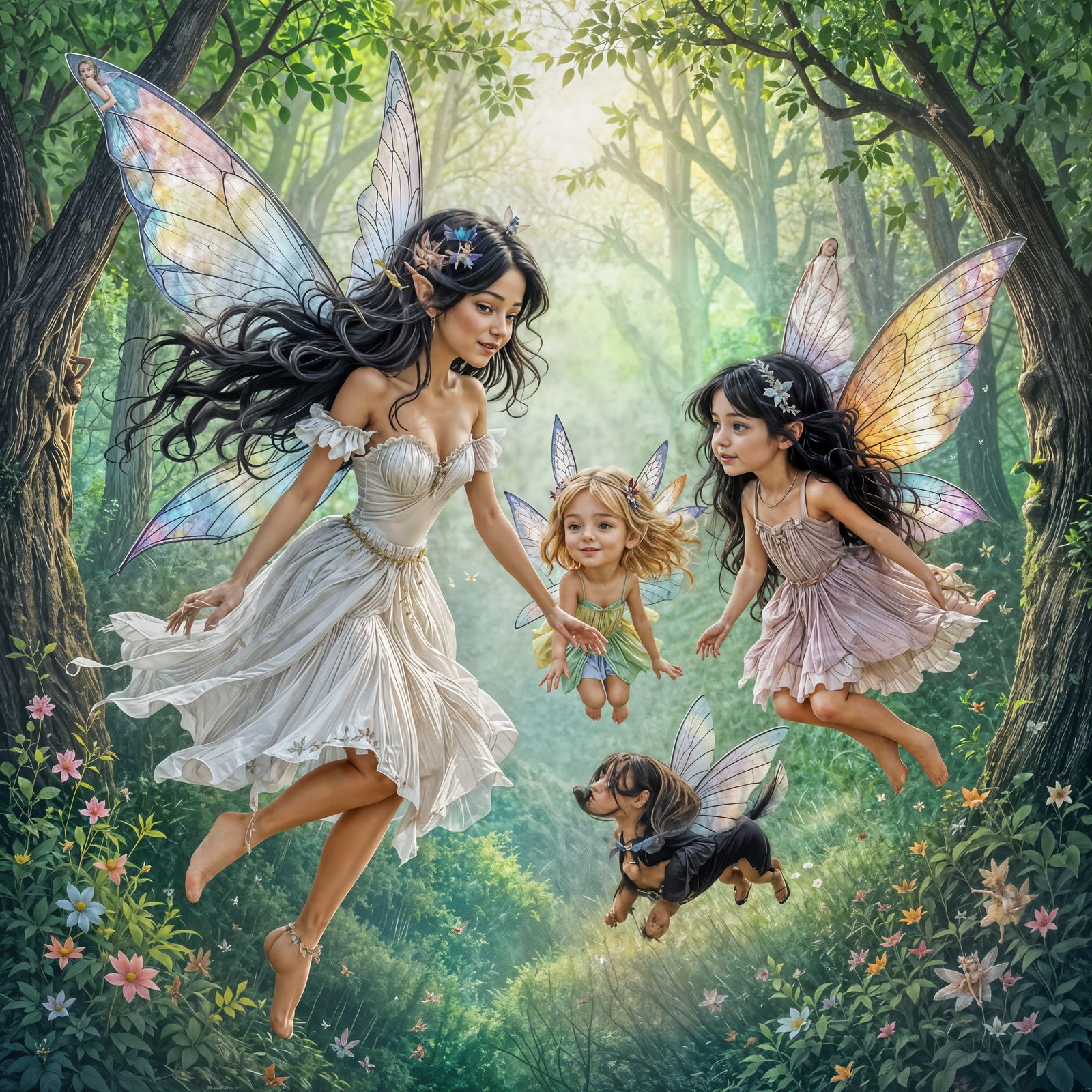 Fairies and a Flying Dachshund in Enchanted Forest