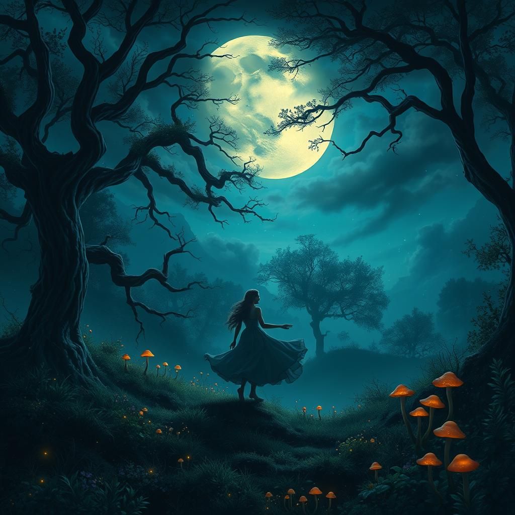 Mystical Moonlight Dance in Hyperrealistic Style