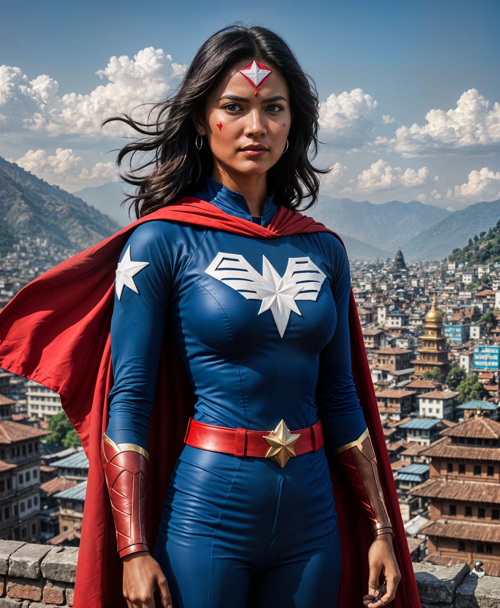 Nepalese Superhero Shanti Himal in Elegant Crimson Uniform