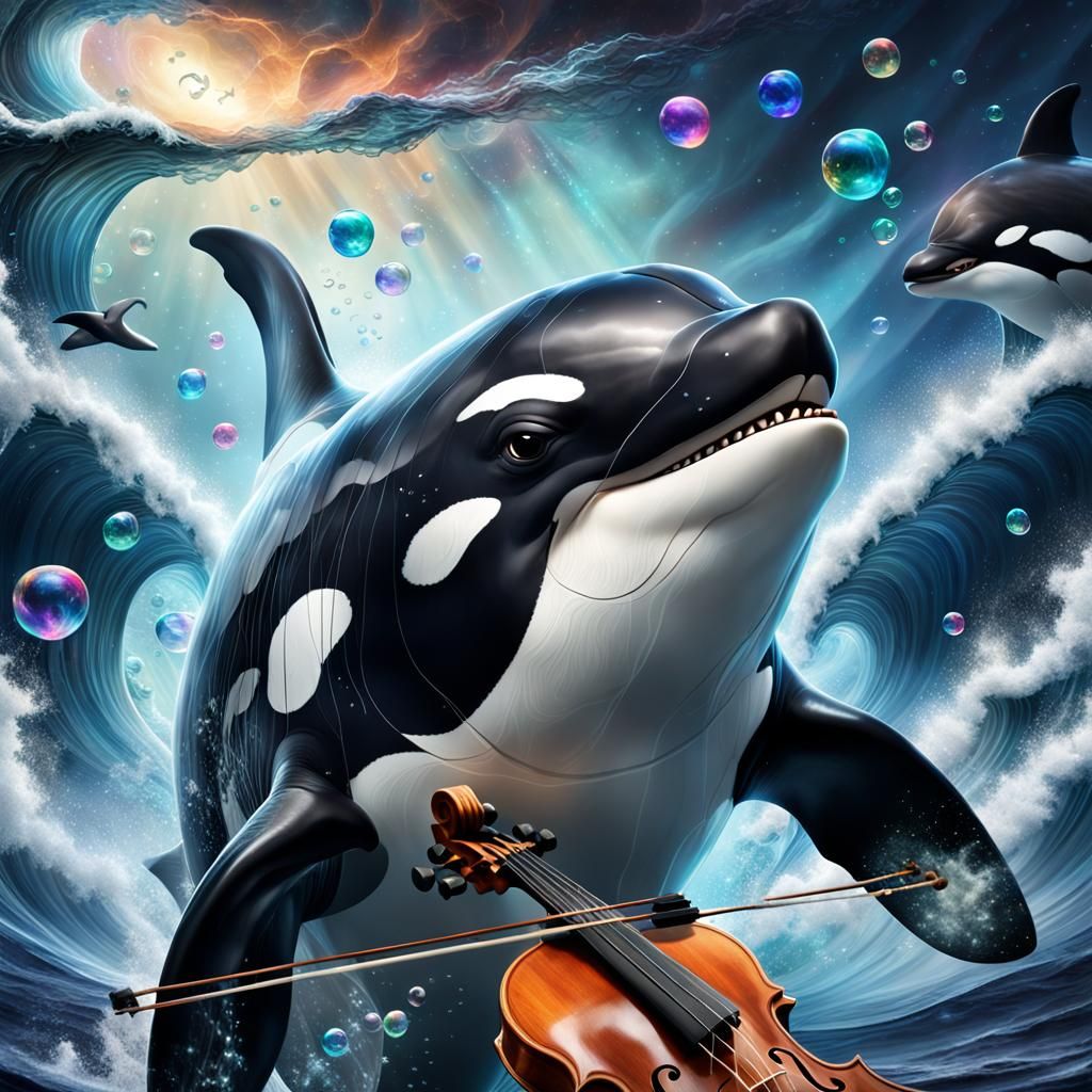 Musical Orca Whale Violinist in Nebula