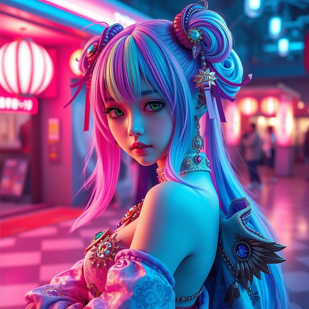 Vibrant Japanese Girl in Decora Fashion