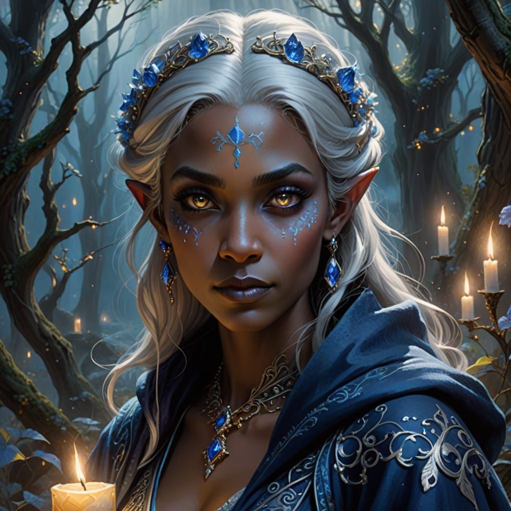 Mystical Dark Elf Sorceress in Soft Misty Light