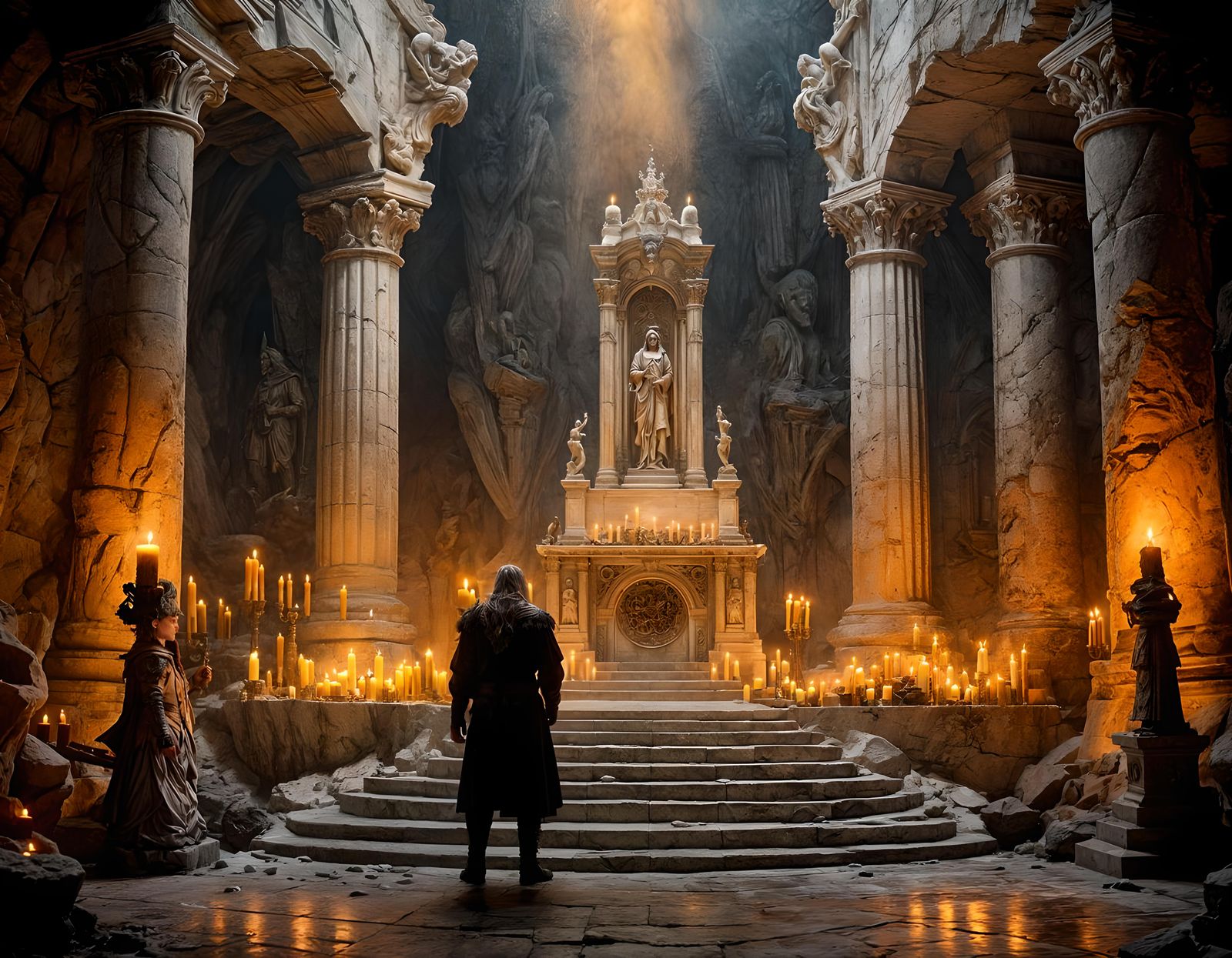 Odin at Altar in Dark Fantasy Cavern