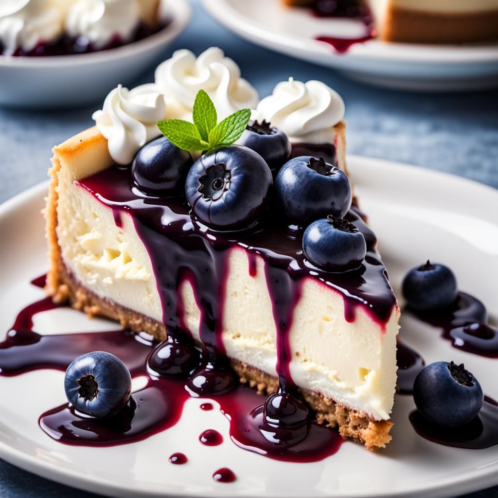 Delicious Blueberry Cheesecake Slice: Food Photography